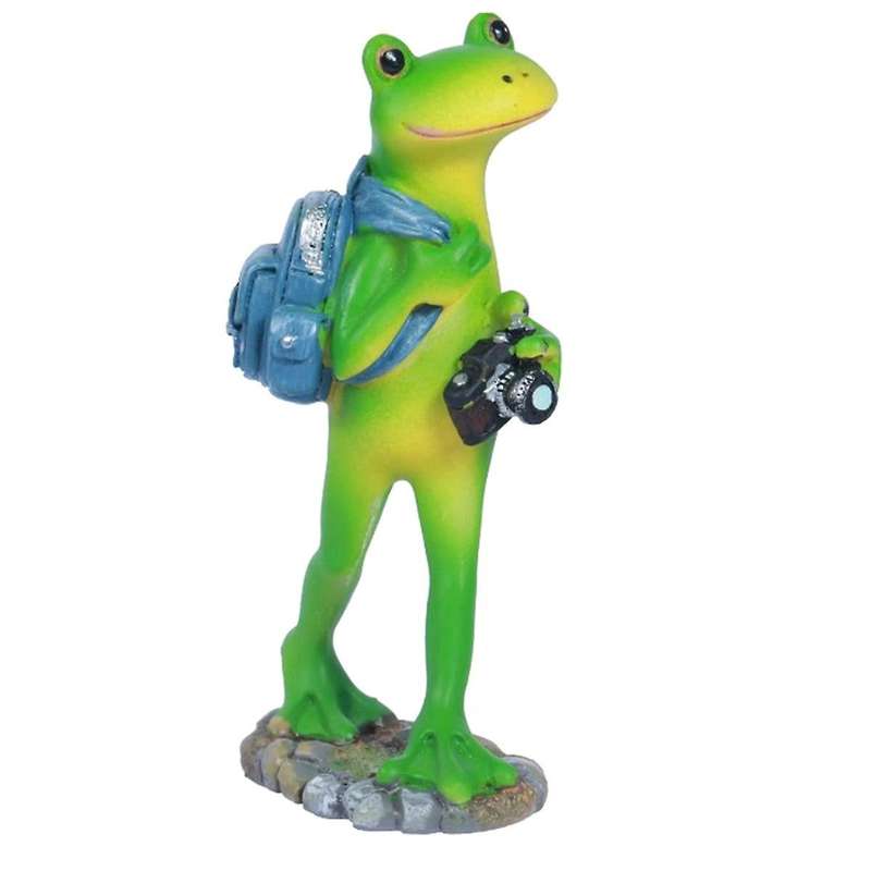 Miniature Garden Frog Figurines - Hiking Frog Carrying A Backpack, Resin Funny Frog Statue Outdoor