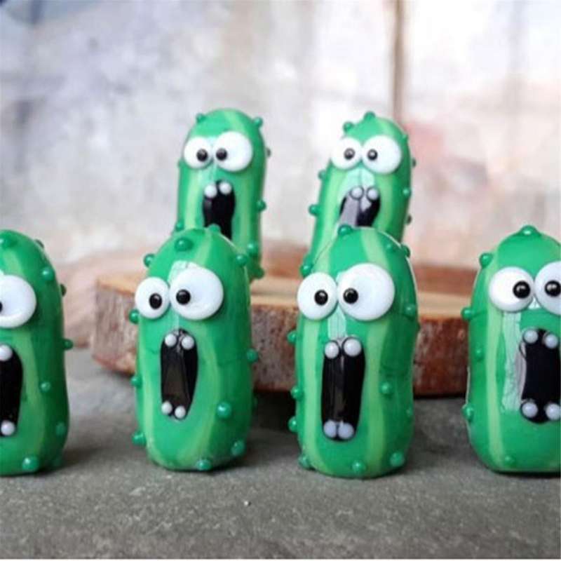 Miniature Glass Screame Pickle in A Bottle Cute Tiny Pickle Handmade Glass Pickle Kawaii Pickle