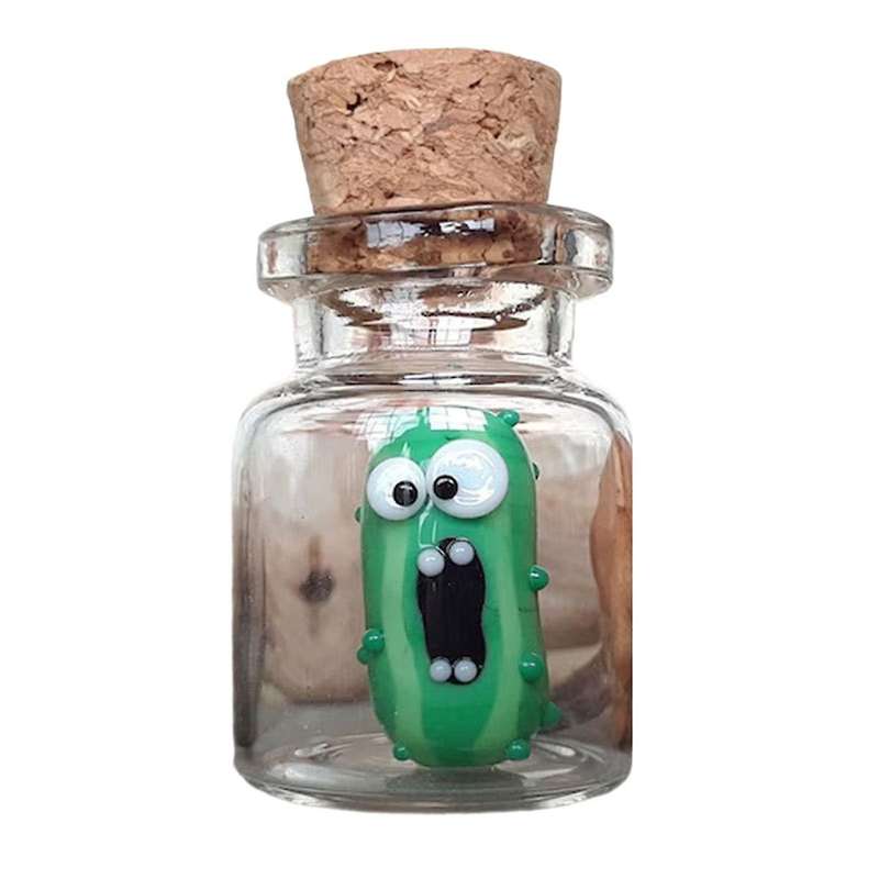 Miniature Glass Screame Pickle in A Bottle Cute Tiny Pickle Handmade Glass Pickle Kawaii Pickle