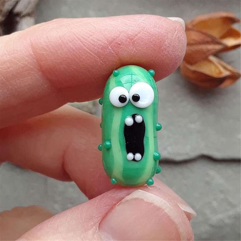 Miniature Glass Screame Pickle in A Bottle Cute Tiny Pickle Handmade Glass Pickle Kawaii Pickle