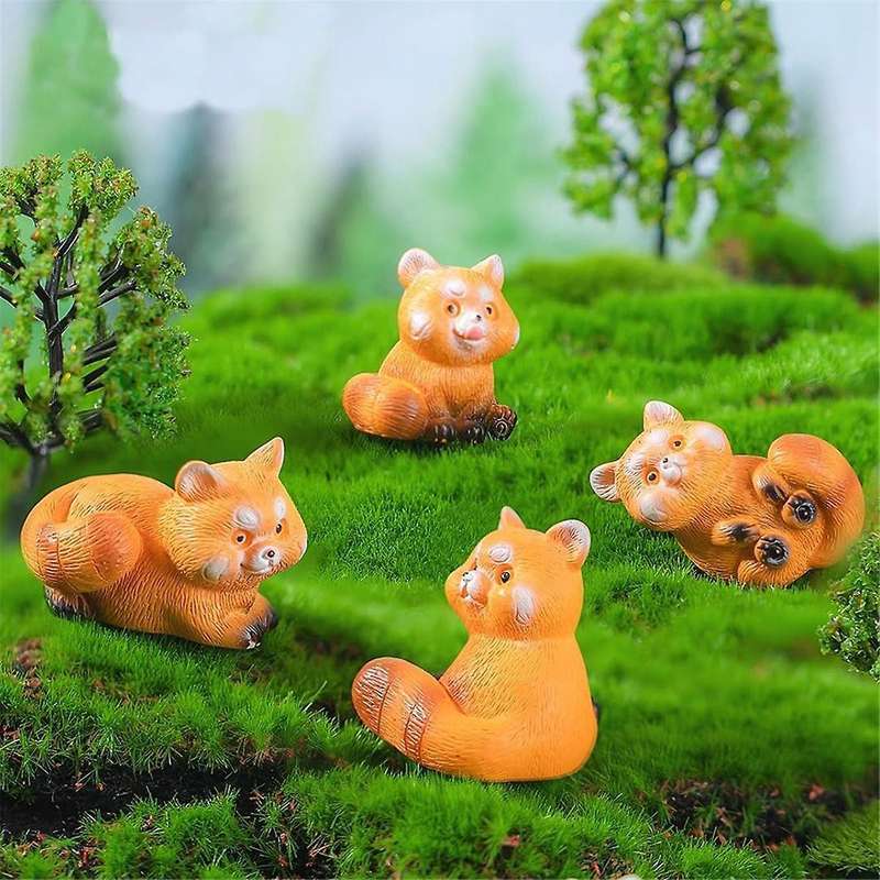 Miniature Small Figurines 1 Inch Cartoon Mini Red Panda Figures Set Cute Resin Animal Cake Toppers