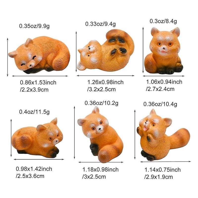 Miniature Small Figurines 1 Inch Cartoon Mini Red Panda Figures Set Cute Resin Animal Cake Toppers