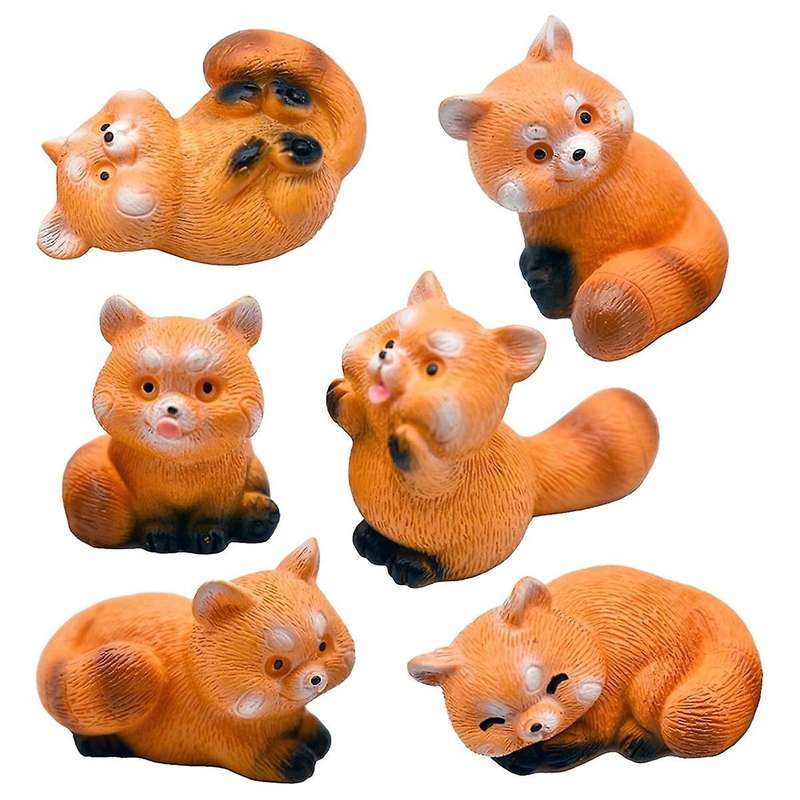 Miniature Small Figurines 1 Inch Cartoon Mini Red Panda Figures Set Cute Resin Animal Cake Toppers
