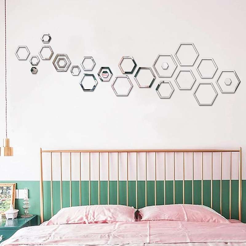 Mirror Wall Decor Hexagon Mirror Tiles Mirror Stickers for Living Room Wall Decor for Wall Mirrors D