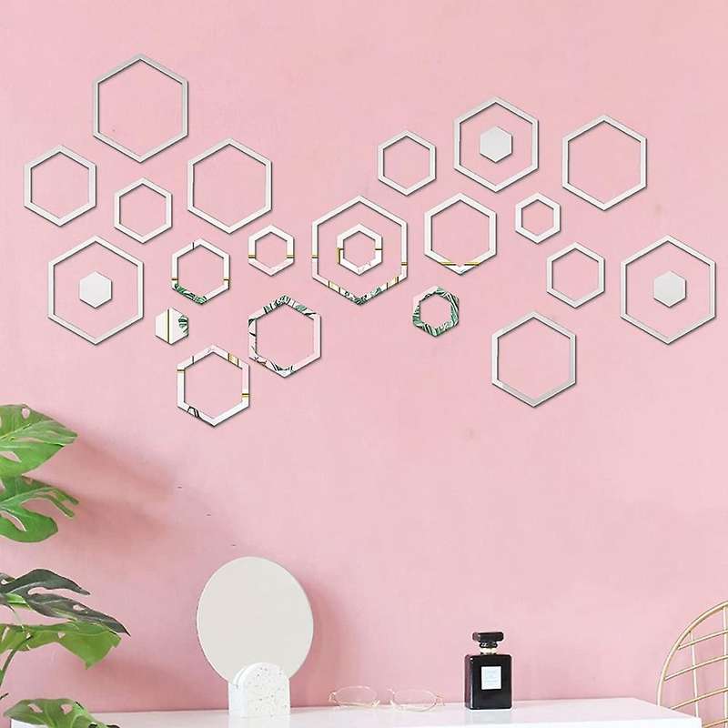 Mirror Wall Decor Hexagon Mirror Tiles Mirror Stickers for Living Room Wall Decor for Wall Mirrors D