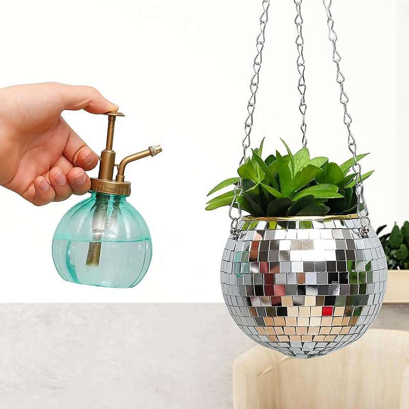 Mirror Reflector Garden Pots Planters Disco Ball Outdoor Flower Pots Rope Mirror Hanging Basket Wall