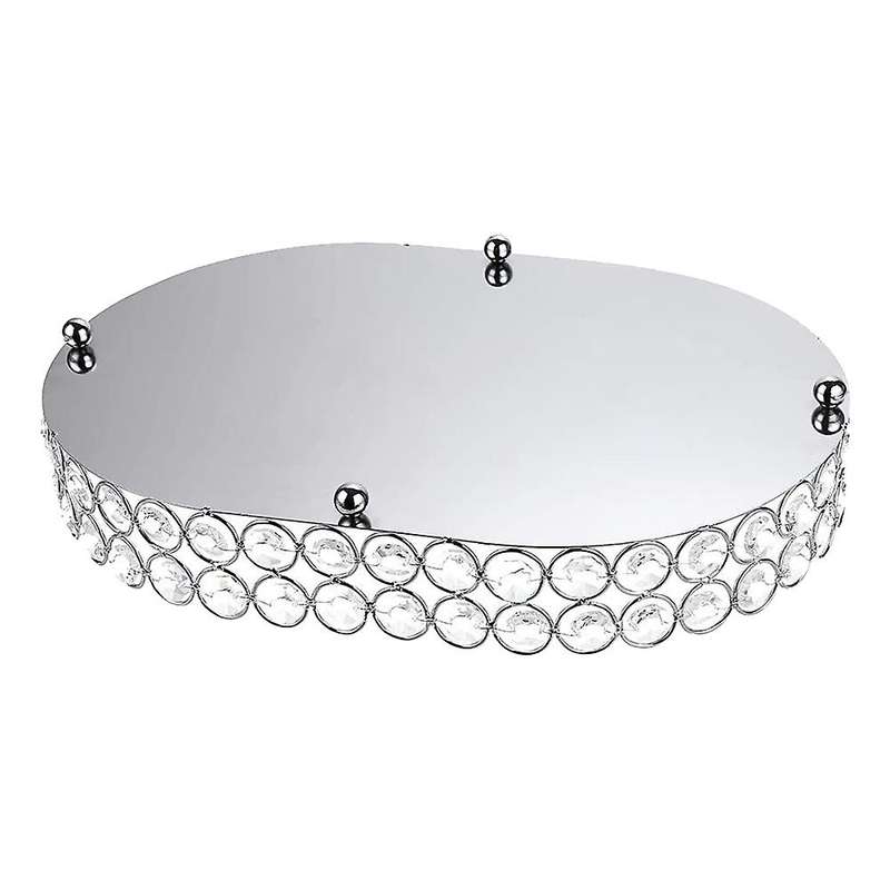 Mirrored Crystal Vanity Makeup Tray, Jewelry Trinket Storage Tray Cosmetic Perfume Display Tray (Sil