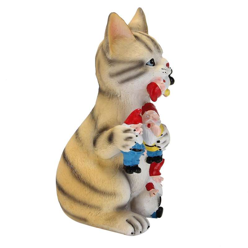 Mischievous Cat Dinosaur Garden Eating Gnome Statue Resin Figurine Best Art Decor for Indoor Outdoor