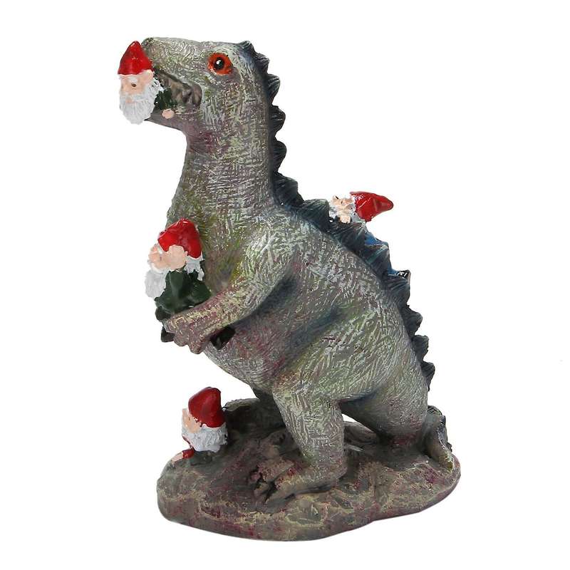 Mischievous Cat Dinosaur Garden Eating Gnome Statue Resin Figurine Best Art Decor for Indoor Outdoor