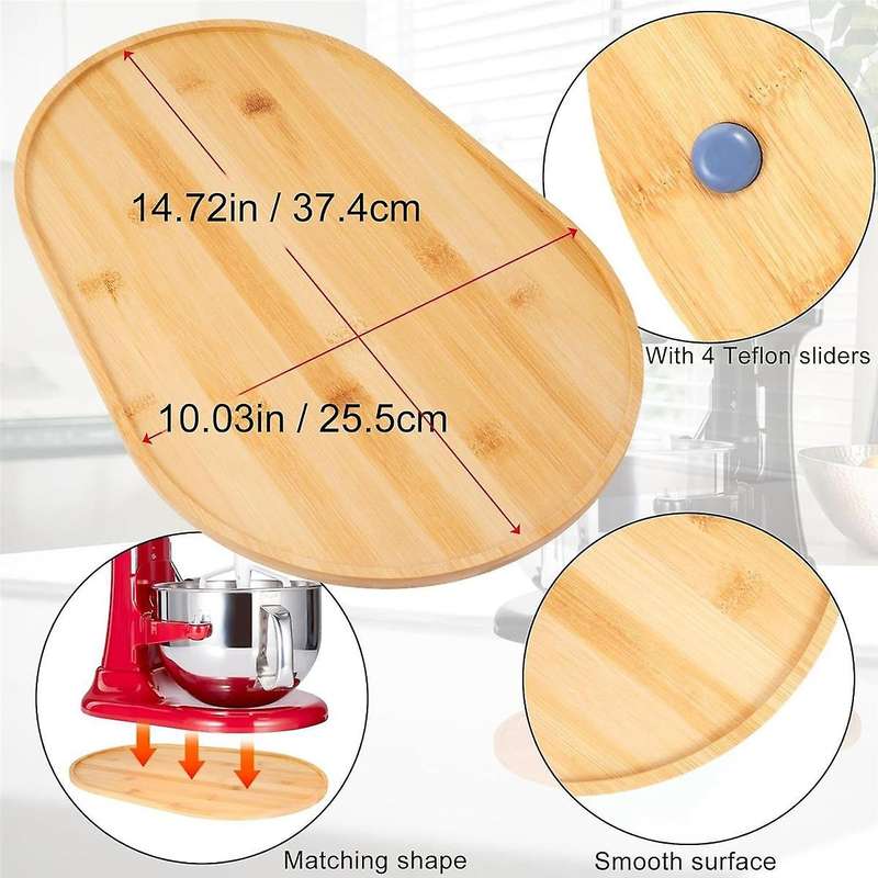 Mixer Sliding Slider Compatible Bowl Lift Mixer - Bamboo Kitchen Countertop Storage Mover Sliding Ca