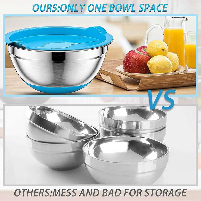 Mixing Bowls with Airtight Lids & Colander, 6Pcs Colorful Stainless Steel Metal Nesting Bowls for Ki