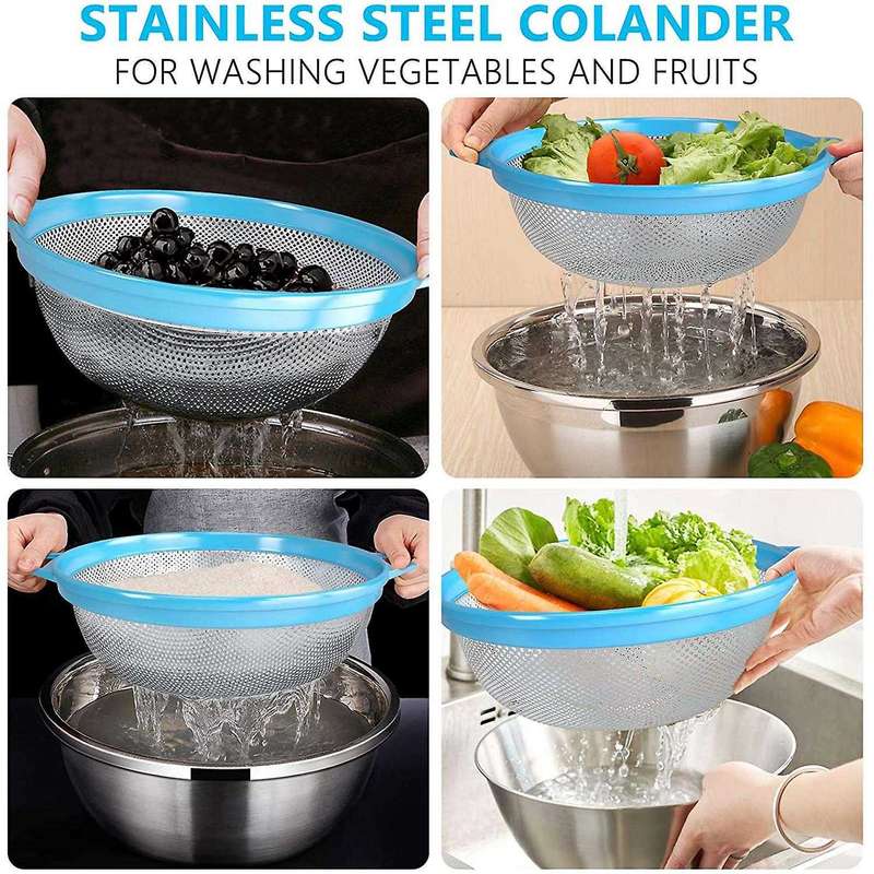 Mixing Bowls with Airtight Lids & Colander, 6Pcs Colorful Stainless Steel Metal Nesting Bowls for Ki
