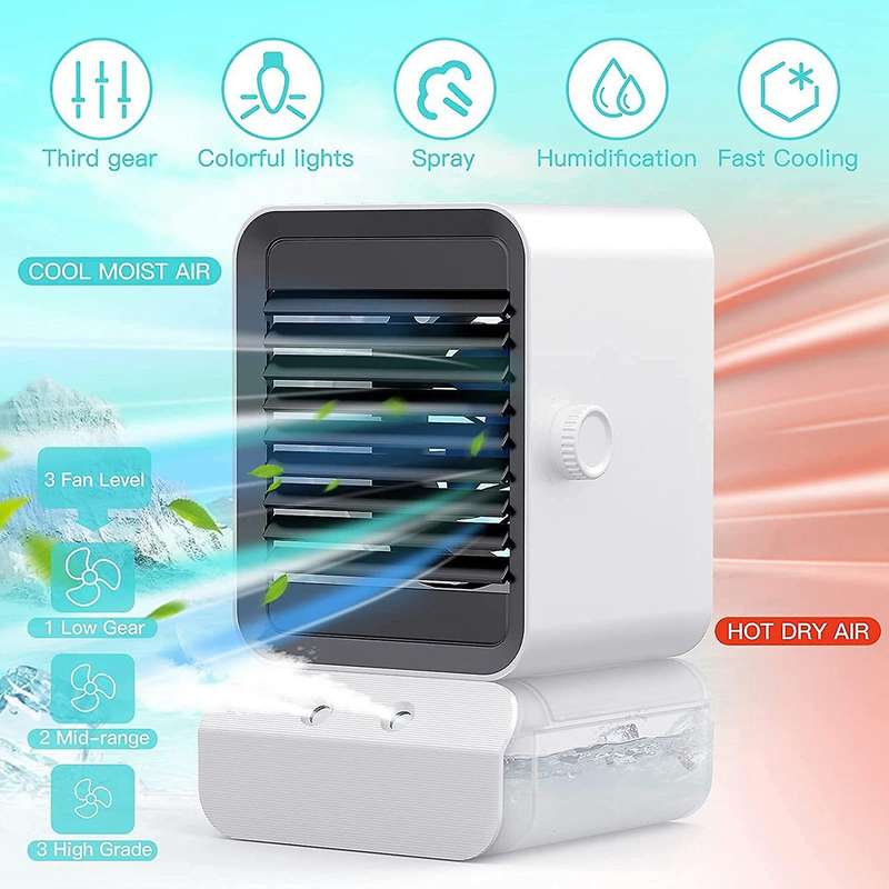 Mobile Air Conditioner Mini Air Cooler, 4-In-1 Quiet Air Conditioner Air Cooler with 7 Colored Light