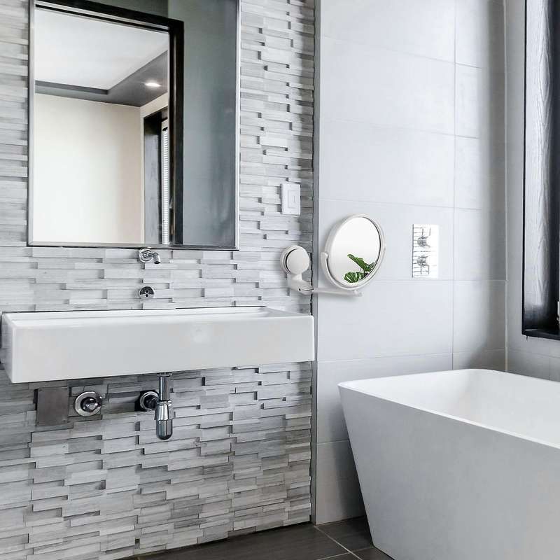 Modern Drill-free Bathroom Mirror 2 Side Makeup Vanity Shave Wall Suction Folding Arm Extend Round