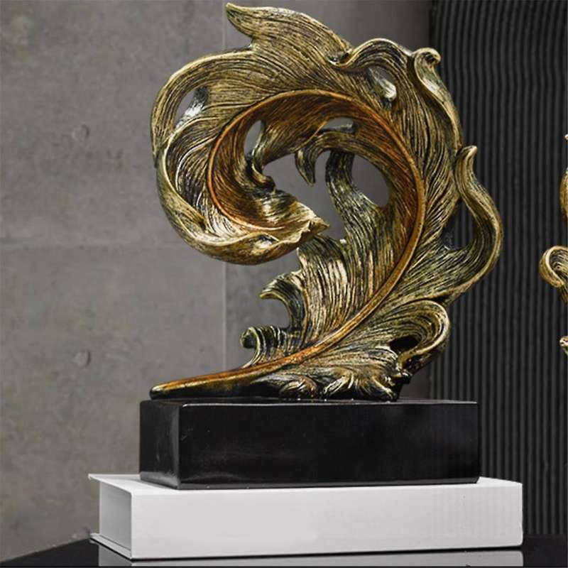 Modern Luxury Living Room Decor Resin Feather Sculptures Figurines Home Decor Desk Statue Crafts Orn