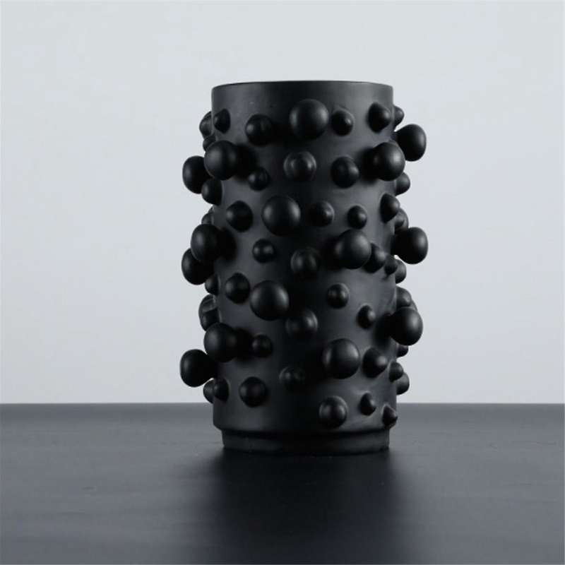Modern Simple Resin Vase Black Abstract Dots Round Irregular Bumps Crafts Ornament Storage Organizat