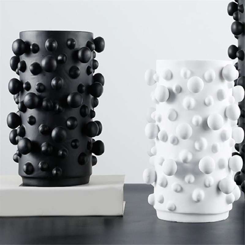 Modern Simple Resin Vase Black Abstract Dots Round Irregular Bumps Crafts Ornament Storage Organizat