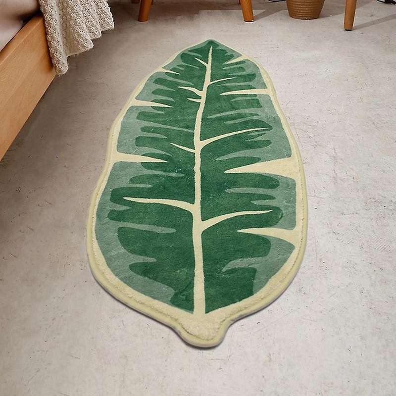 Modern Leaf Pattern Bathroom Toilet Waterproof Microfiber Bath Mat Leaf Green Tropical Plants Home