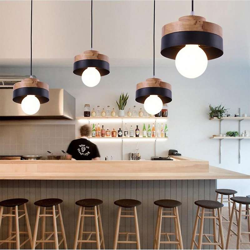 Modern Wooden Pendant Ceiling Light Nordic Round Square Suspension Hanging Light Fixture for Cafe Ba