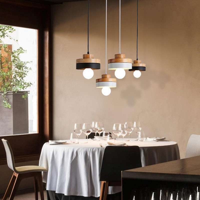 Modern Wooden Pendant Ceiling Light Nordic Round Square Suspension Hanging Light Fixture for Cafe Ba