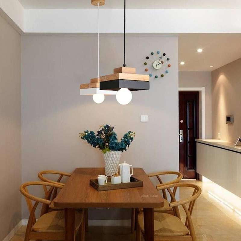 Modern Wooden Pendant Ceiling Light Nordic Round Square Suspension Hanging Light Fixture for Cafe Ba