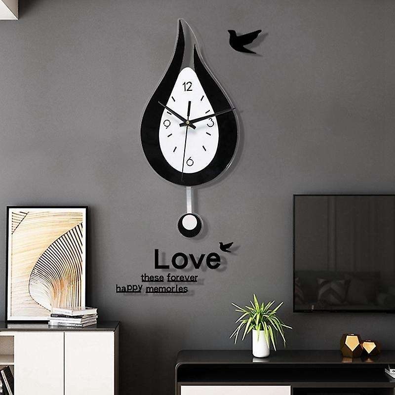 Modern Water Drop Shape Clock Swingable Swing Wall Clock Mute Bedroom Wall Clock Room Decoration-C