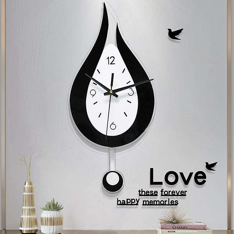 Modern Water Drop Shape Clock Swingable Swing Wall Clock Mute Bedroom Wall Clock Room Decoration-C