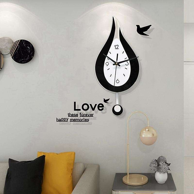 Modern Water Drop Shape Clock Swingable Swing Wall Clock Mute Bedroom Wall Clock Room Decoration-C