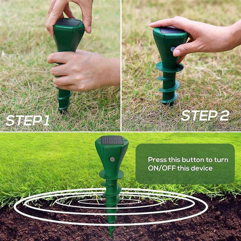 Mole Repellent for Lawns Screw Repeller Solar Powered Outdoor Groundhog Deterrent Vibration Stakes -