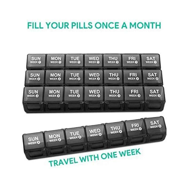 Monthly Pill Organizer 28 Day Pill Box Organizerd By Week, 4 Weeks Pill Cases with Dust-proof Contai