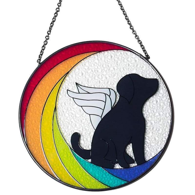Moon Dog Painted Stained Glass Panels Suncatchers, Acrylic Window Wall Hanging Ornament for Bedroom