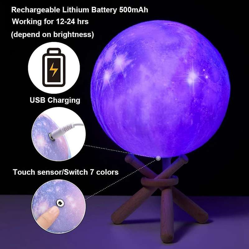Moon Lamp, Moon Light Galaxy Lamp Gifts for Christmas Birthday Gifts 16 Colors with Stand, Space Dec