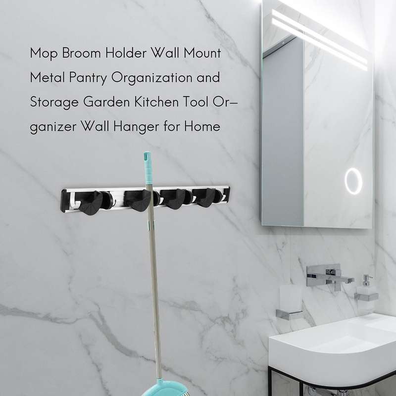 Mop Broom Holder Wall Mount Metal Pantry Organization and Garden Kitchen Tool Organizer Wall Hanger