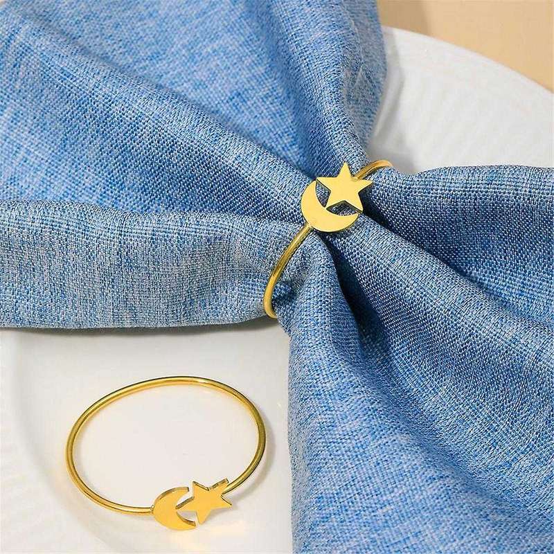 Moon Gold Napkin Rings Set of 6PCS Party Decor for Cloth Napkins Napkin Holder - Kitchen Decor and W