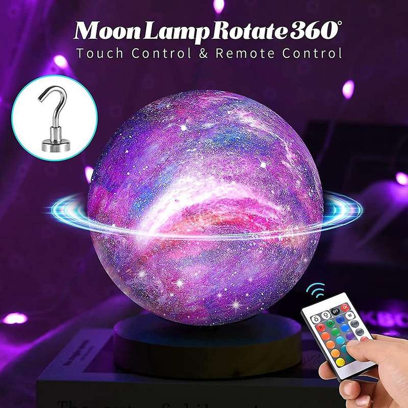 Moon Lamp, Rotating Moon Light 16 Colors 5.9 Inch 3D Printing LED Moon Night Light with Stand, Remot