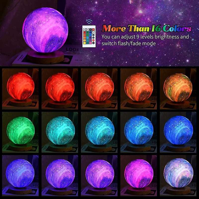 Moon Lamp, Rotating Moon Light 16 Colors 5.9 Inch 3D Printing LED Moon Night Light with Stand, Remot