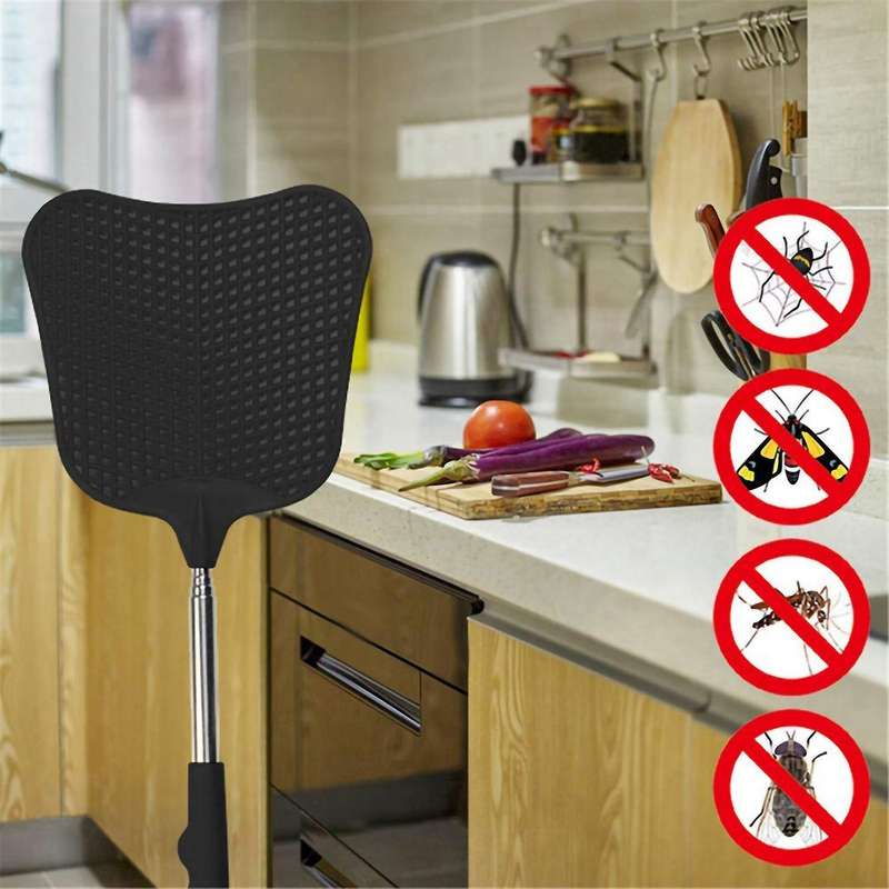 Mosquito and Fly Killing Plastic Fly Swatter Retractable Stainless Steel Rod, Suitable for Indoor a