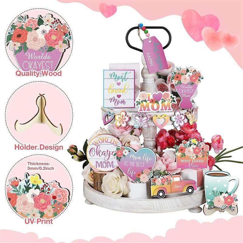 Mother'S Day Tray Wooden Crafts Layered Tray Decoration Home Pendant Creatives Decoration