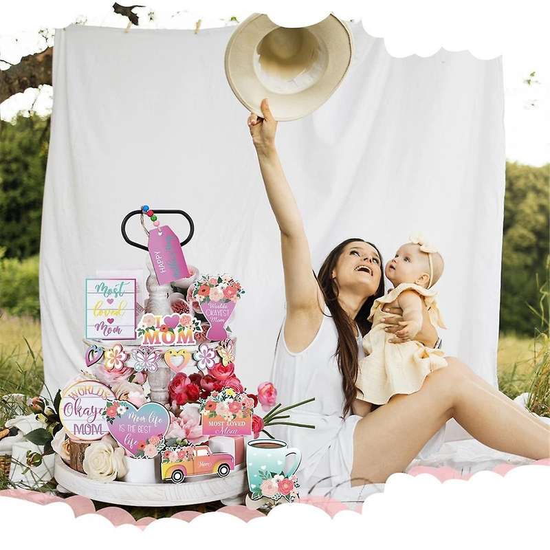 Mother'S Day Tray Wooden Crafts Layered Tray Decoration Home Pendant Creatives Decoration