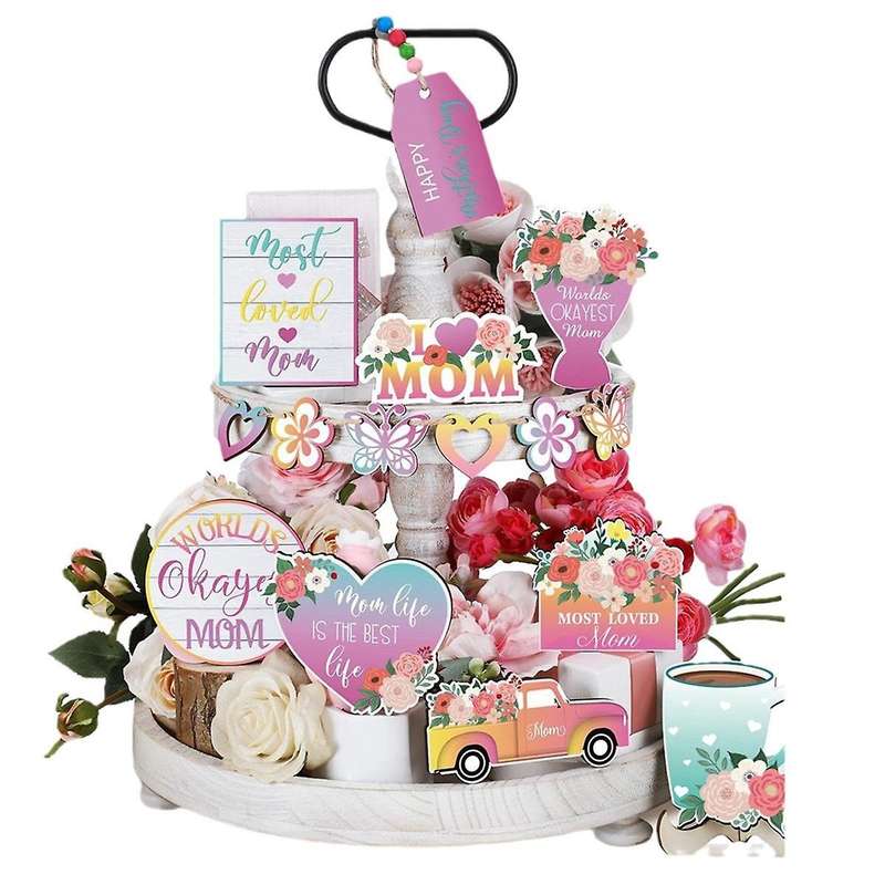 Mother'S Day Tray Wooden Crafts Layered Tray Decoration Home Pendant Creatives Decoration