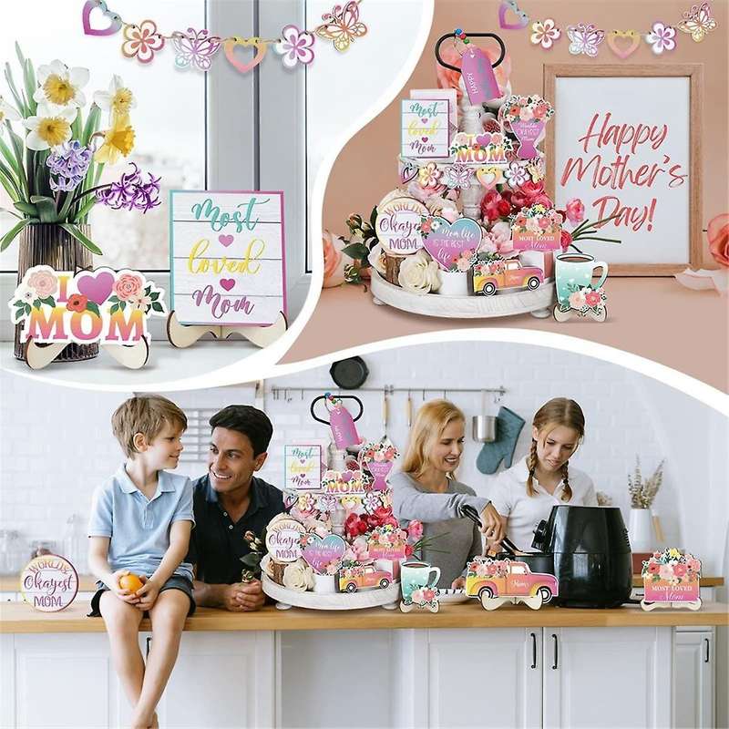 Mother'S Day Tray Wooden Crafts Layered Tray Decoration Home Pendant Creatives Decoration