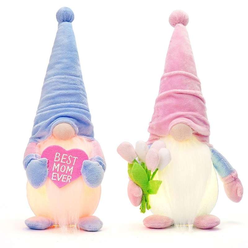 Mother'S Day Birthday Gifts Gnomes Decorations for Home, 2PCS Lighted Tulip Gnomes Plush Decoration