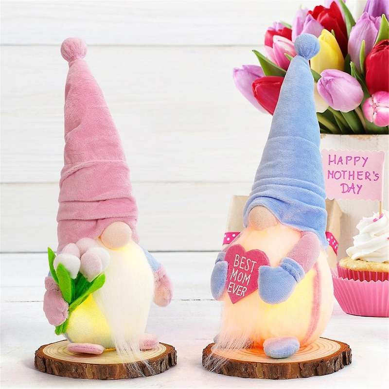 Mother'S Day Birthday Gifts Gnomes Decorations for Home, 2PCS Lighted Tulip Gnomes Plush Decoration