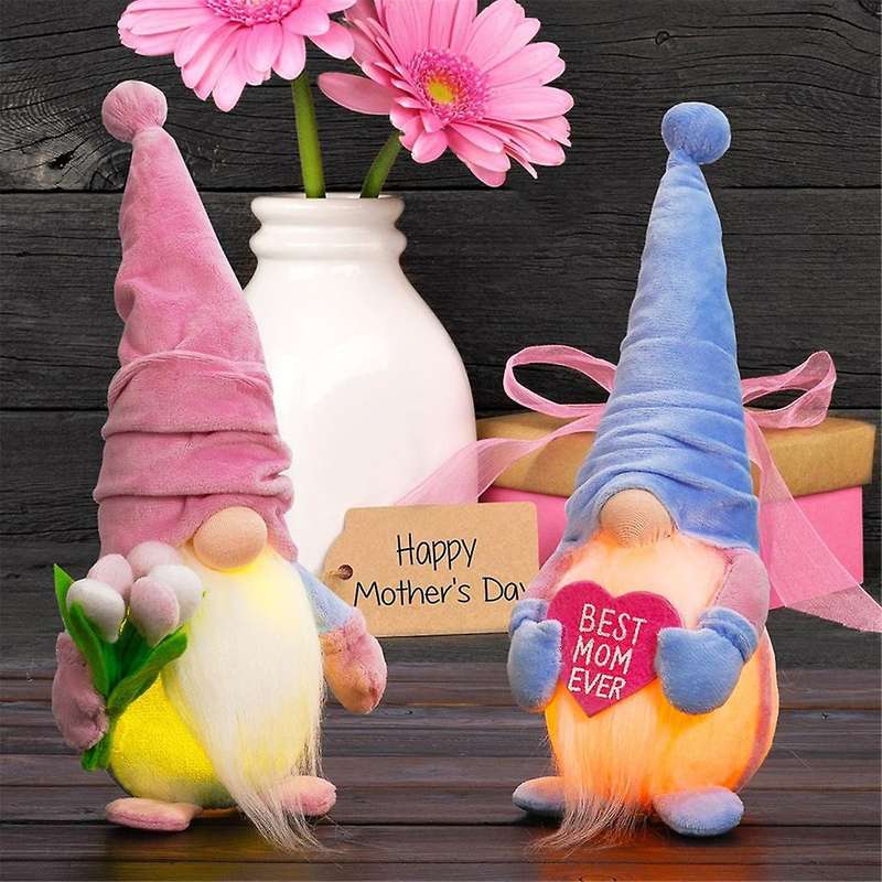 Mother'S Day Birthday Gifts Gnomes Decorations for Home, 2PCS Lighted Tulip Gnomes Plush Decoration