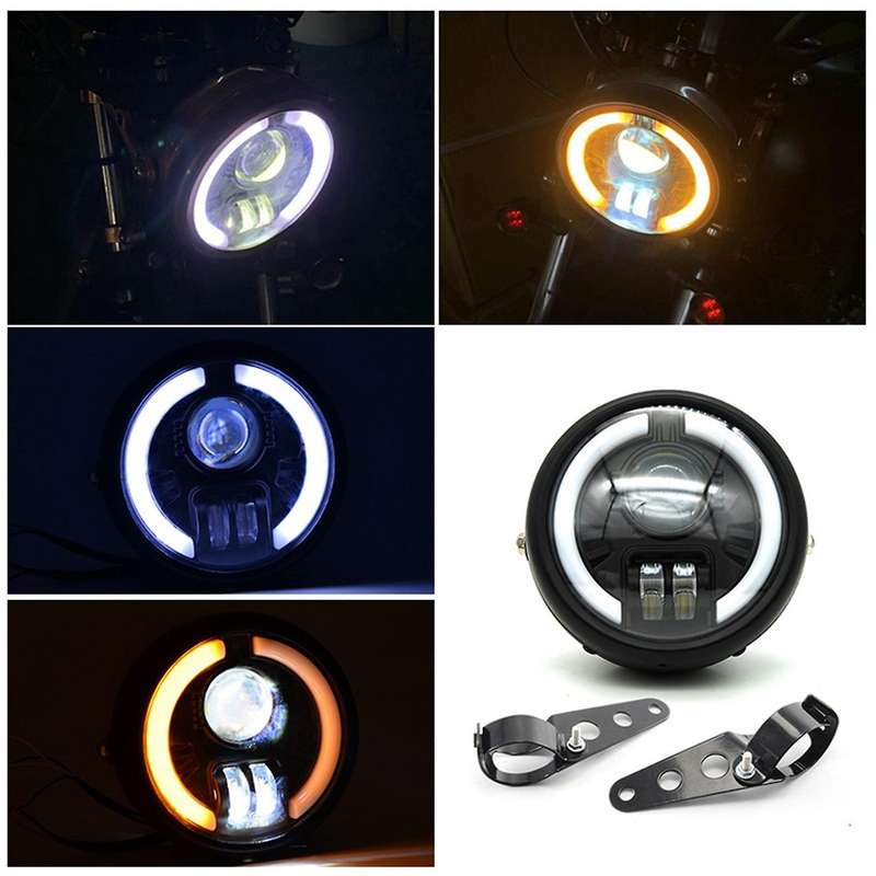 Motorcycle 5.75Inch LED HeadLight with Turn Signal Light Daytime Running Light for Retro CG125