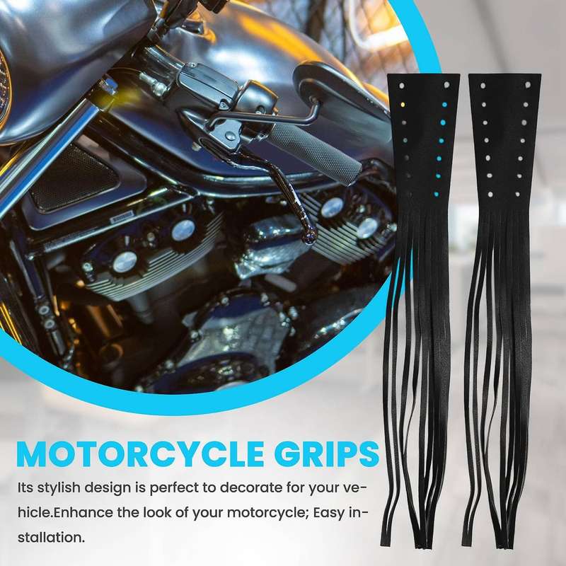 Motorcycle Black PU Leather Brake Lever Covers Biker Clutch Fringe Tassels for Cruiser Chopper Bobbe