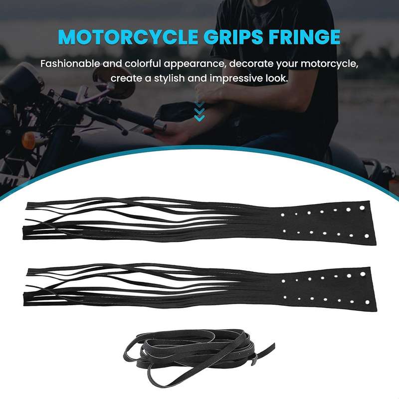 Motorcycle Black PU Leather Brake Lever Covers Biker Clutch Fringe Tassels for Cruiser Chopper Bobbe