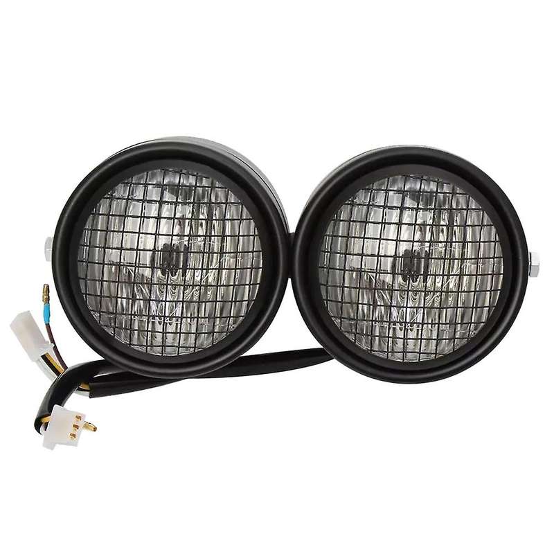 Motorcycle Cafe Universal Dominator Grill Dual Headlight Double Head Light Lamp for B