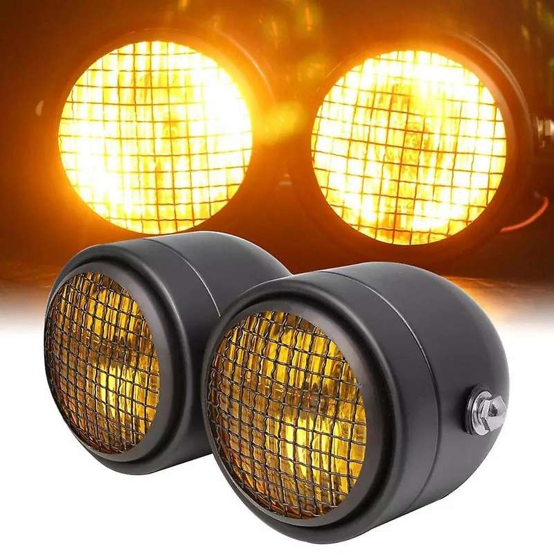 Motorcycle Cafe Universal Dominator Grill Dual Headlight Double Head Light Lamp for A