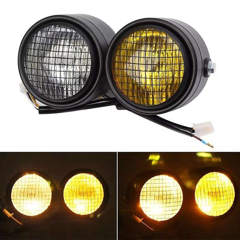 Motorcycle Cafe Universal Dominator Grill Dual Headlight Double Head Light Lamp for C